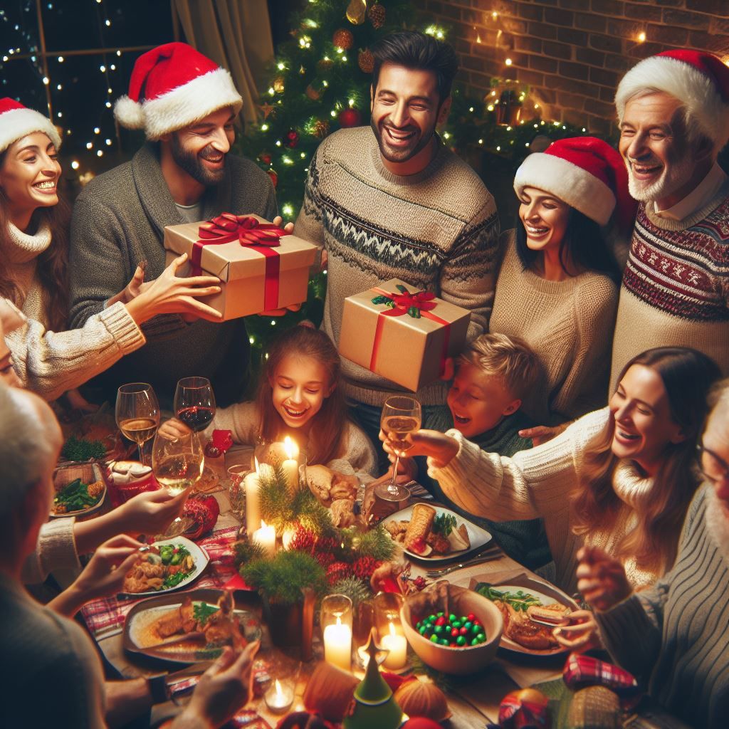 People gathered around a table celebrating the joy of Christmas.