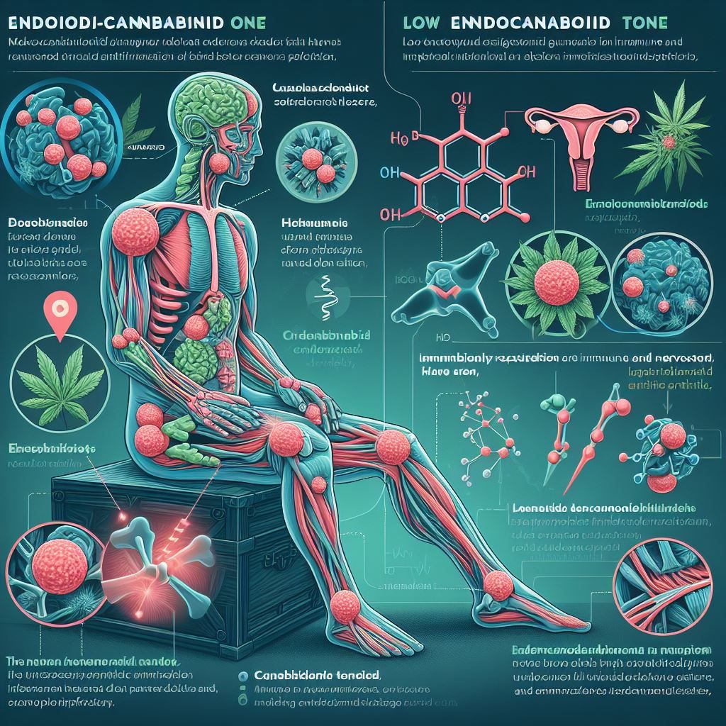 computer generate image of a human person sitting with coloured bones and muscles. The image represents endocannabinoid tone and arthritis.