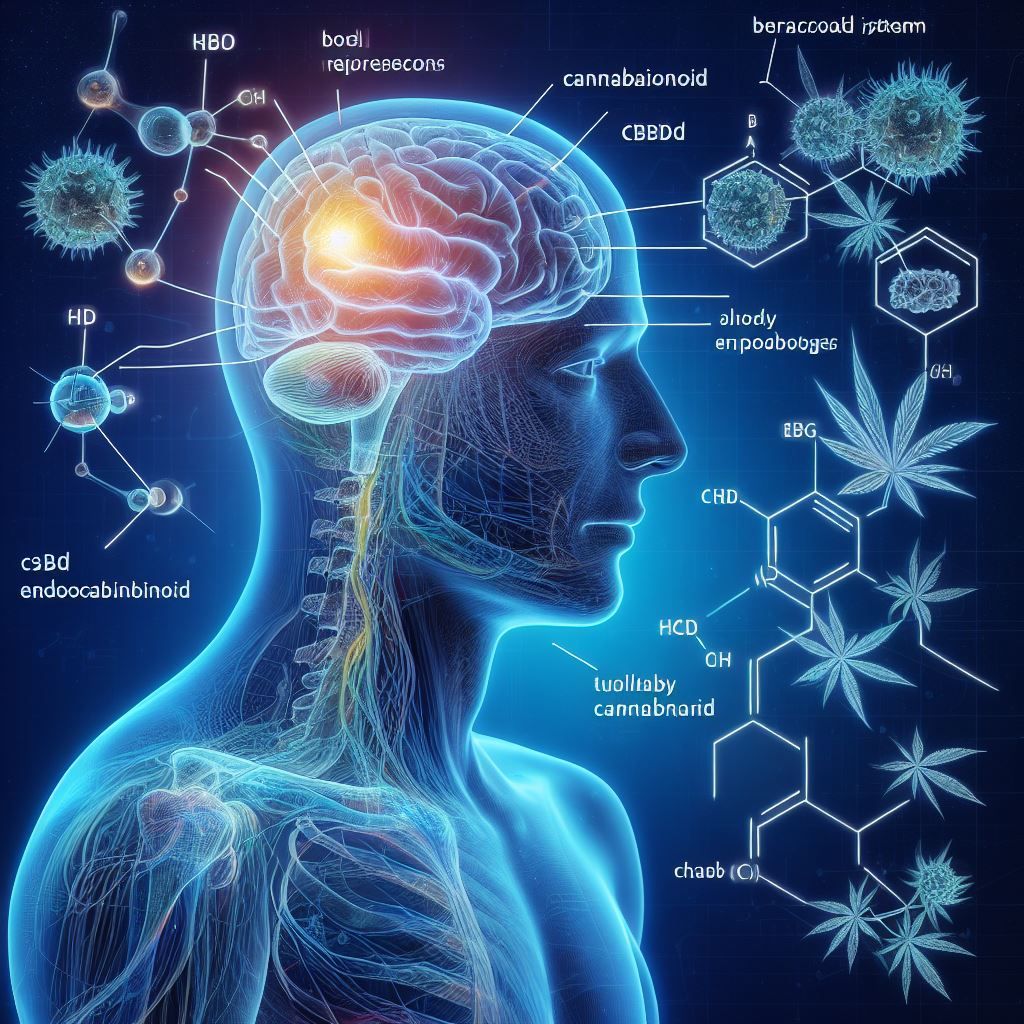a graphic diagram representing a man and the human body's endocannabinoid tone and CBD.