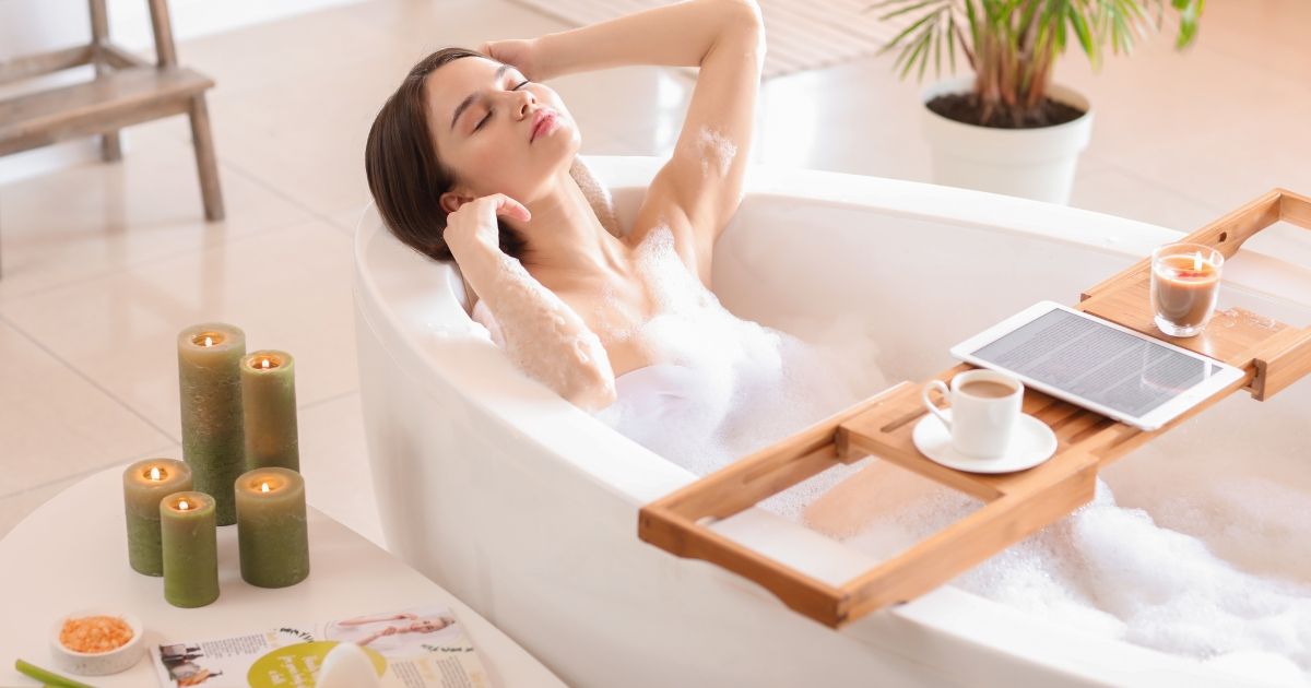 Woman taking a bath to relax