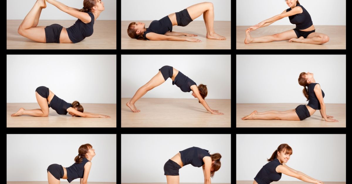 woman doing multiple yoga poses